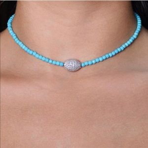Turquoise beaded choker with diamond charm